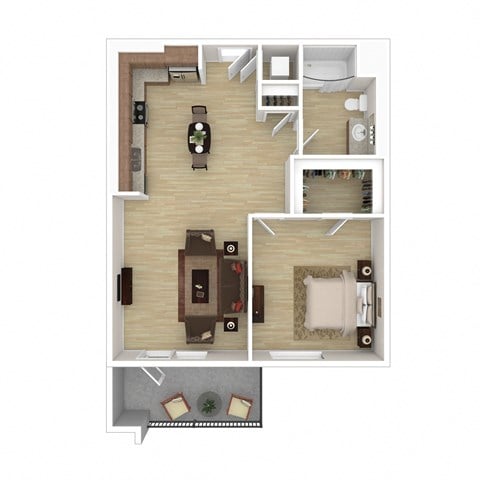 Floor plan for 1 bed, 1 bath, 766 sqft